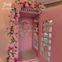 Ensemble de 5 boîtes aux lettres en forme de cabine téléphonique rétro JINDY, décoration de mariage, cabine téléphonique londonienne rose florale personnalisée