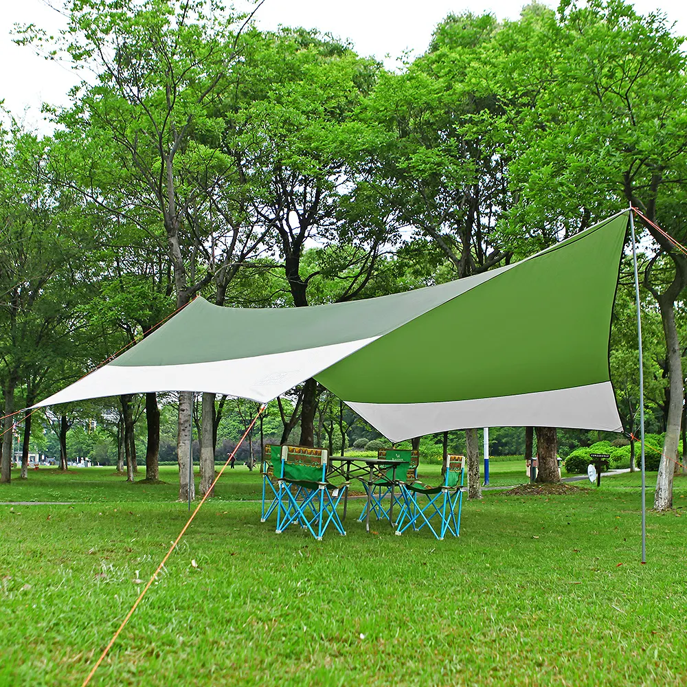 डेरा डाले हुए तम्बू टीएआरपी शेल्टर 4.4m x 4.4m | हल्के निविड़ अंधकार बारिश तिरपाल | लंबी पैदल यात्रा, झूला, backpacking, पिकनिक