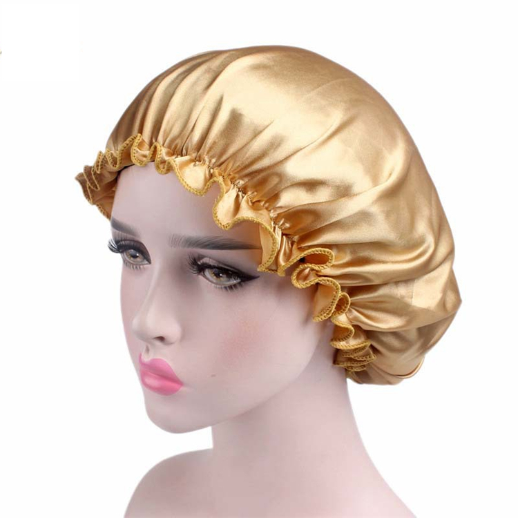 Women Solid color Satin Lined Shower Cap Customize Logo Ladies Sleeping cap