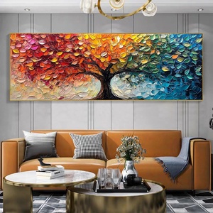 Grande Peinture Impasto Quatre Saisons Arbre de Vie Texturé Coloré 3D Art Mural Original Toile Décoration Salon - Product Image 1