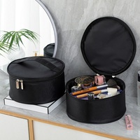 Pochette de soins de la peau de baril portable chaude trousse de toilette cylindrique étanche noir rond 1680D sac organisateur cosmétique avec poche en filet