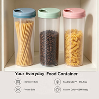 Pot de rangement en plastique rond et haut de 1,6 L sans BPA pour pâtes et céréales avec couvercle distributeur pour l'organisation des aliments