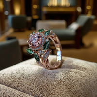 Modieuze Felroze Zirkoon Dames Prachtige Olie-Druipende Bloemblaadjes Ring, Moederdag Kerst Valentijnsdag Verlovingsgeschenk