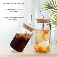 Vente en gros de canette de bière réutilisable en verre à haute teneur en borosilicate bon marché style simple tasse de jus de fruit café cola verre avec paille 300ml 500ml