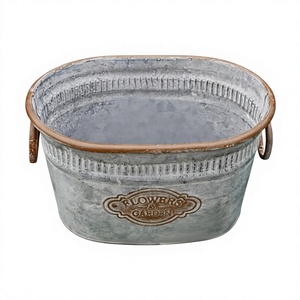Pot à fleurs rustique en métal galvanisé, décoration extérieure pour jardin, forme elliptique, pot à plantes moderne en métal pour la maison - Product Image 1
