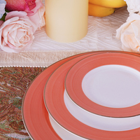 Jinying Ensemble de vaisselle en céramique de luxe Vaisselle 4 pièces Ensemble de table à dîner ronde Chargeur Assiette à rebord Vaisselle en or orange