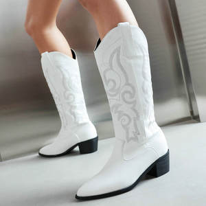 Bottes en cuir <span class=keywords><strong>noir</strong></span> pour femmes BUSY GIRL XYF4912 bottes hautes pour femmes bottes de cowboy <span class=keywords><strong>western</strong></span> à talons épais brodés pour femmes - Product Image 3