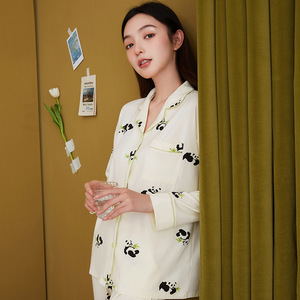 PJ-1463 Ensemble de pyjama pour femme à manches longues imprimé panda, en coton fin, vêtements de maison, taille Miss, 2 pièces - Product Image 4