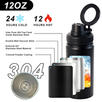 Bouteille d'eau isotherme en acier inoxydable à double paroi de 12 oz avec logo personnalisé, sans BPA, pour adultes, anti-fuite, pour le sport et les voyages, avec anneau magnétique