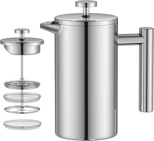 Cafetière Moka en acier inoxydable 304 avec logo personnalisé, filtre double couche, isolée, pour café infusé à la main, filtre français assorti - Product Image 1