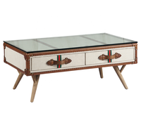 Tables basses rétro vintage en bois avec tiroirs, pieds en acier métallique, revêtement en toile, table centrale de luxe pour salon