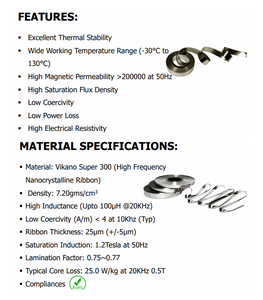 Ruban magnétique nanocristallin conçu pour une faible perte de puissance, une haute perméabilité et des performances haute fréquence Vikano Ribbon 300 - Product Image 2