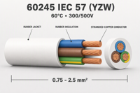 Câble flexible en caoutchouc 60245 IEC 57 (YZW) 3 conducteurs en cuivre toronné 0,75-2,5 mm² 300/500V