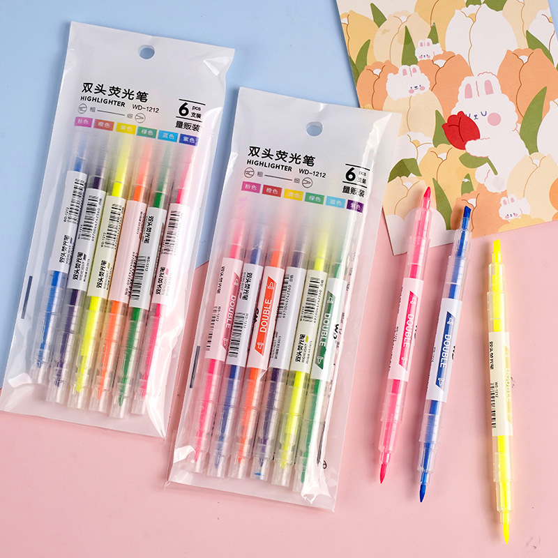 Double Head Fluorescent Highlighter Pen Markers Pastel Drawing Pen Student School Office Supplies Stationery