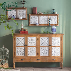 Natural <b>Wood</b> Color Entryway Shoe Cabinet American Country Style Living Room Tea Cabinet <b>Sideboard</b> Storage Furniture - Product Image 2