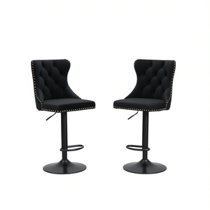 Sillas de Bar Modernas de Terciopelo DB A&A Furniture, Altura Ajustable de 25-33 Pulgadas, Base de Metal, Giratorias y Tapizadas para Cocina - Product Image 1