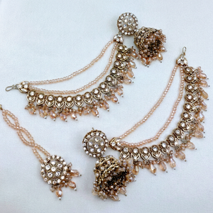 Pendientes Colgantes Étnicos Vintage para Novia, Chapados en Oro de Aleación, Certificados por Terceros, con Maang Tikka a Juego, Tradicionales para Aniversario - Product Image 1