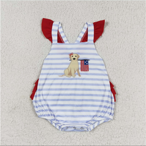 Baby Girls 4th Of July Dog Flag Sibling Rompers Clothing Sets - Product Image 5