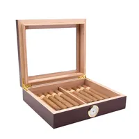 GlassTop 25 Cigars Made in China Cedar Wood Black Small Humidor Cigar Box with Humidifier