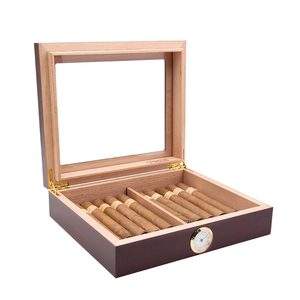 GlassTop 25 Cigars Made in China Cedar Wood Black Small Humidor Cigar Box with Humidifier