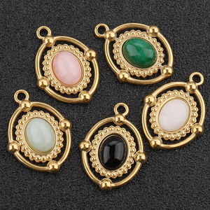 Colgante ovalado vintage con piedras preciosas, cuarzo natural, engaste en tono dorado para la fabricación de joyas DIY H1323 - Product Image 1