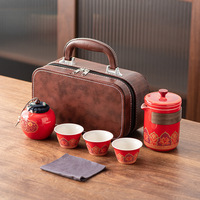 Ensemble de tasses à thé chinoises de luxe, portable, en porcelaine, ensemble de théière chinoise Kung Fu avec sac cadeau