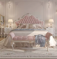 Lit en bois massif sculpté de style français, luxe léger, chambre principale haut de gamme de style européen, lit double de 1,8 mètre pour villa, lit de mariage