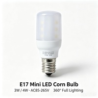 Lámpara LED tipo maíz E17 sin puntos oscuros, 3W 4W, luz omnidireccional 360, AC85-265V, tamaño mini 28*67mm, bombilla LED tipo maíz para luces colgantes