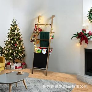 Perchero de madera con forma de escalera de 5 niveles, multiusos, para la sala de estar, con espacio para exhibir mantas y bufandas. - Product Image 2