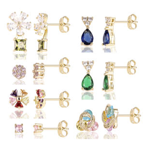 أقراط جديدة مطلية بالذهب عيار 14 قيراط ومرصعة بالزirconia للنساء، أقراط فاخرة متدلية وحلقية ومسمارية للسيدات - Product Image 4