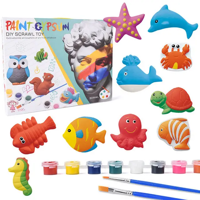 Kids Plaster Painting Kit DIY Paint Your Own Figurines Crafts Arts Set for Boys Girls Birthday Christmas New Year Gift