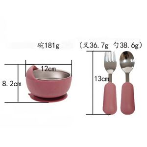 Tazón de Silicona con Succión y Revestimiento Interior de Acero Inoxidable 304, Tazón de Alimentación para Bebés con Cuchara y Tenedor, Juego de Utensilios para Comer para Bebés - Product Image 6