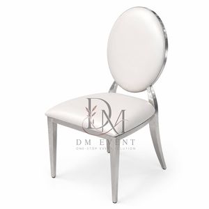 Silla de Recepción Redonda con Respaldo de Medallón en Acero Inoxidable Plateado y Cojín Blanco para Salones de Banquetes, Venta al Por Mayor - Product Image 1