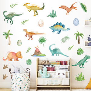 28 pz dinosauro adesivo da parete foresta cartone animato acquerello impermeabile decalcomanie per camera dei bambini PVC decorazione adesivi murali per bambini - Product Image 3
