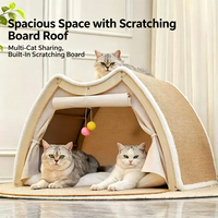 Grande tente pour chat, griffoir, maison, structure en bois robuste, lit-caverne spacieux pour chat avec boule de jeu suspendue