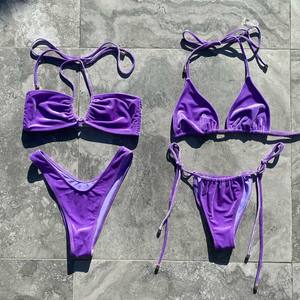 <span class=keywords><strong>Ensemble</strong></span> sexy fait main en 2 pièces, tissu en velours Spandex/Nylon, micro bikini de luxe pour femmes - Product Image 2