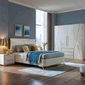 Ensemble de lit double en bois de style moderne, design nouveau, cadre en bois, meubles de luxe complets pour la chambre à coucher - Product Image 6