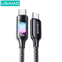 USAMS SJ750 Kabel Data Pengisian Cepat Ponsel 100W Type-C ke Type-C Berbahan Zine Alloy dengan Lampu Warna-warni untuk IPhone 16 15 Pro Max