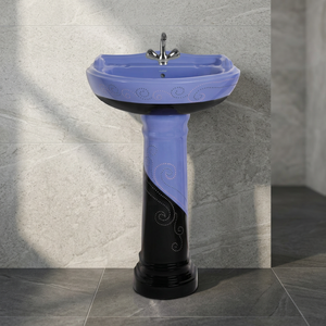 Burgundy Pink Rustic Ceramic Pedestal Basin Set with Decorative Glazed Finish Sanitary Ware Sink <b>Stand</b> Set - Product Image 4