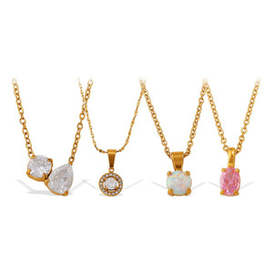 Colorful Zircon <b>Opal</b> Pendant <b>Necklace</b>, Anti-Tarnish Stainless Steel Dainty Rhinestone Clavicle Chain For Women - Product Image 5