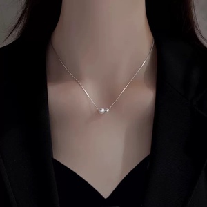 Collar de Perlas de Agua Dulce Naturales de Doble Intensidad de Luz para Mujer, Cadena de Clavícula de Plata 925 con Forma Casi Perfectamente Redonda - Product Image 2