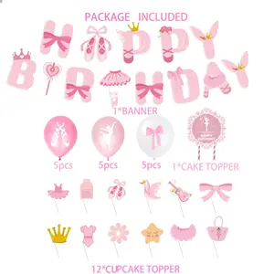 Màu Hồng Ballerina bên bóng đặt ba lê kéo cờ biểu ngữ bánh cô gái trang trí sinh nhật cung cấp