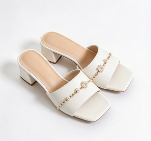 <b>Lady</b> Pebbled Leather High Heels With Chain Strap Chunky Square Heel Elegant Closed Toe Work Pumps Custom Order Bridal Women Smoo - Product Image 4