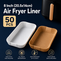 50 feuilles de papier sulfurisé rectangulaires pour friteuse à air, 20,5x14cm, blanc et marron, 38GSM et 45GSM, combo jetable antiadhésif, en vrac, certifié SGS