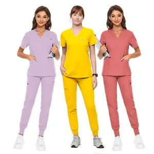 VIAOLI Top Design Stylish Comfortable Yellow Healthcare Clinical Medical Scrubs Sets Tops Nursing Uniforms Scrub Suits For Women