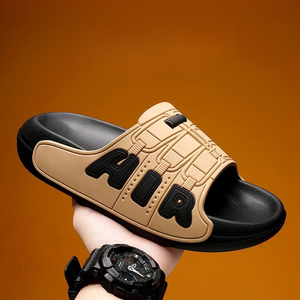 Sporty Black EVA Slides Open Toe Anti-Slippery Embossed Air Logo Summer Men's slide <b>Slippers</b> - Product Image 3