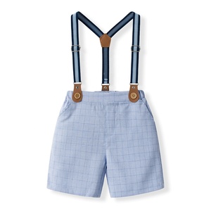 Ensemble de vêtements pour enfants style gentleman, chemise à manches courtes avec nœud papillon, <span class=keywords><strong>short</strong></span> à bretelles à carreaux pour les tout-petits garçons - Product Image 4