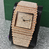 Jam Tangan Wanita Model Berlian Penuh, Quartz, Minimalis, Rose Gold, Baja Anti Karat, Kasual, Bisnis