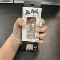24 faux ongles à presser en ABS, nude, marron, blanc, style French Bow, courts, carrés, réutilisables, tendance