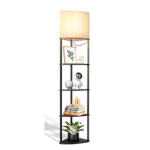 Modern Floor <b>Lamp</b> With 5 Tier <b>Shelf</b> Metal LED Light Off White Shade For Living Room Office Bedroom Decor - Product Image 5